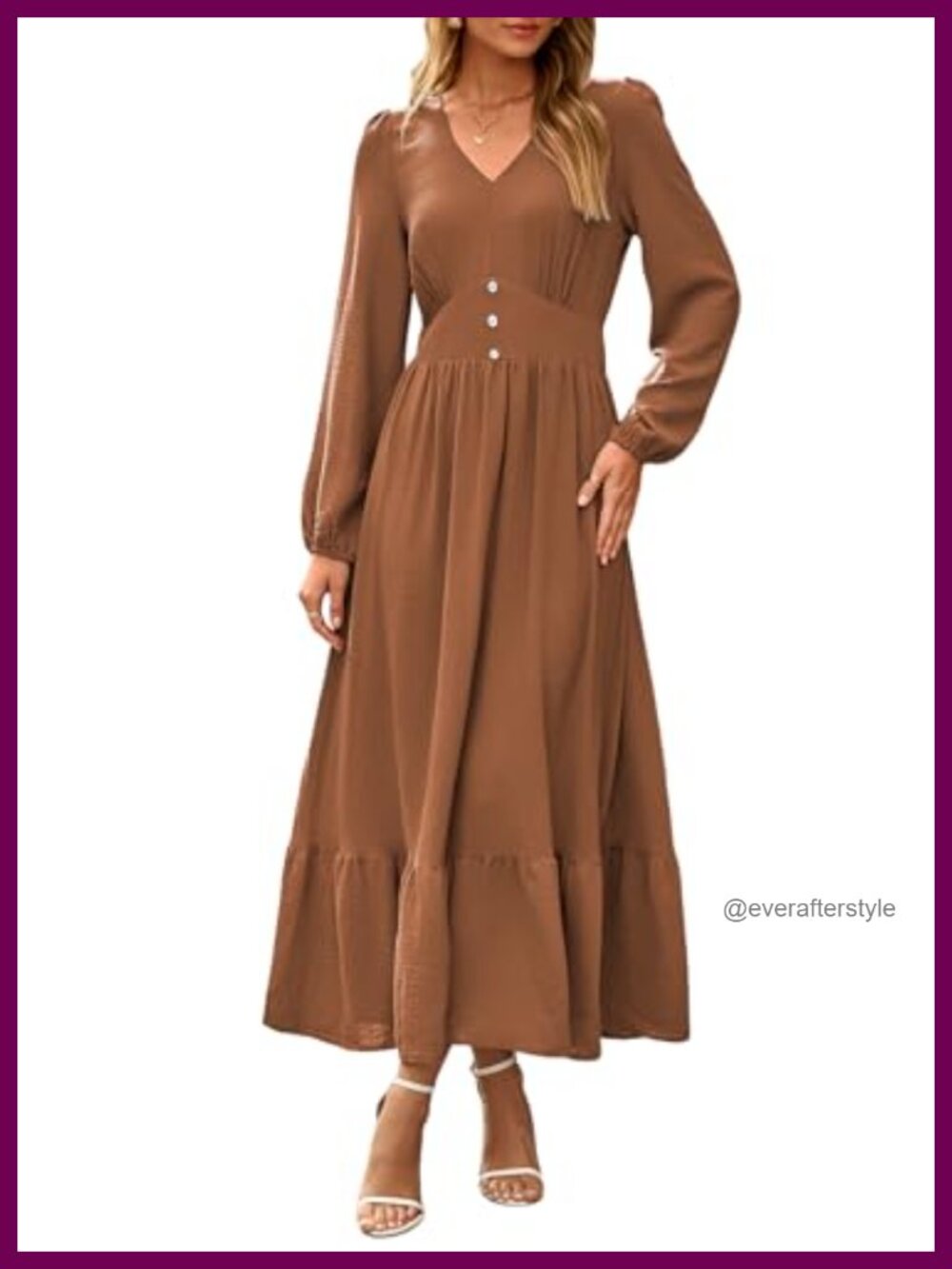 Womens Maxi Dress V Neck Long Sleeve A Line Tiered Flowy